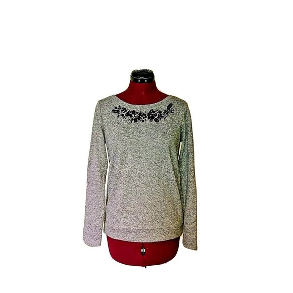 Ann Taylor LOFT Top Sweatshirt Size XS Heather Gray Embellished Long Sle… - Picture 1 of 8